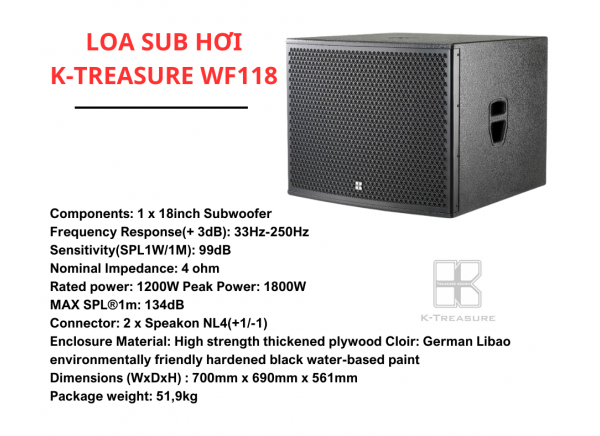 Loa Sub KTreasure WF118 công suất 1200w 4ohm